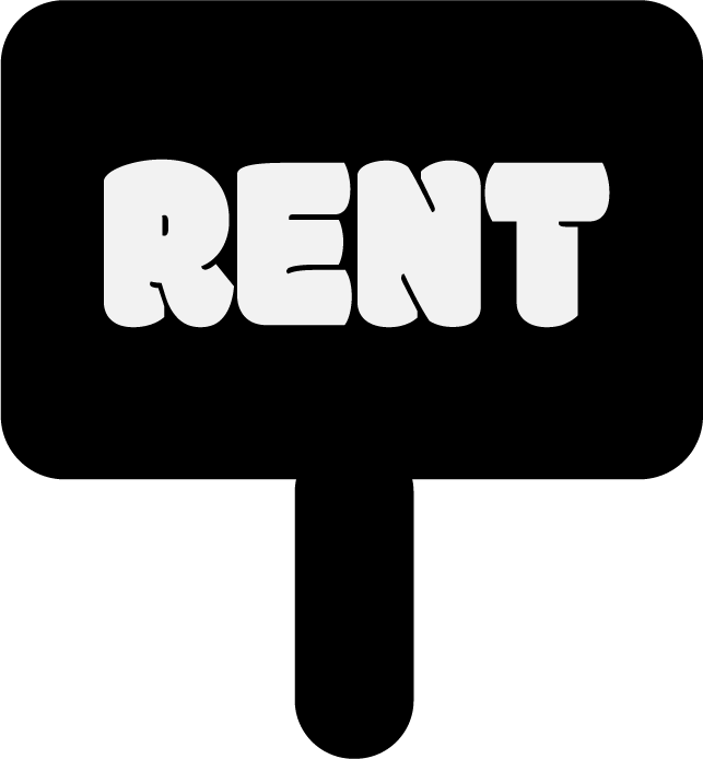 Schild mit dem Wort "Rent" darauf